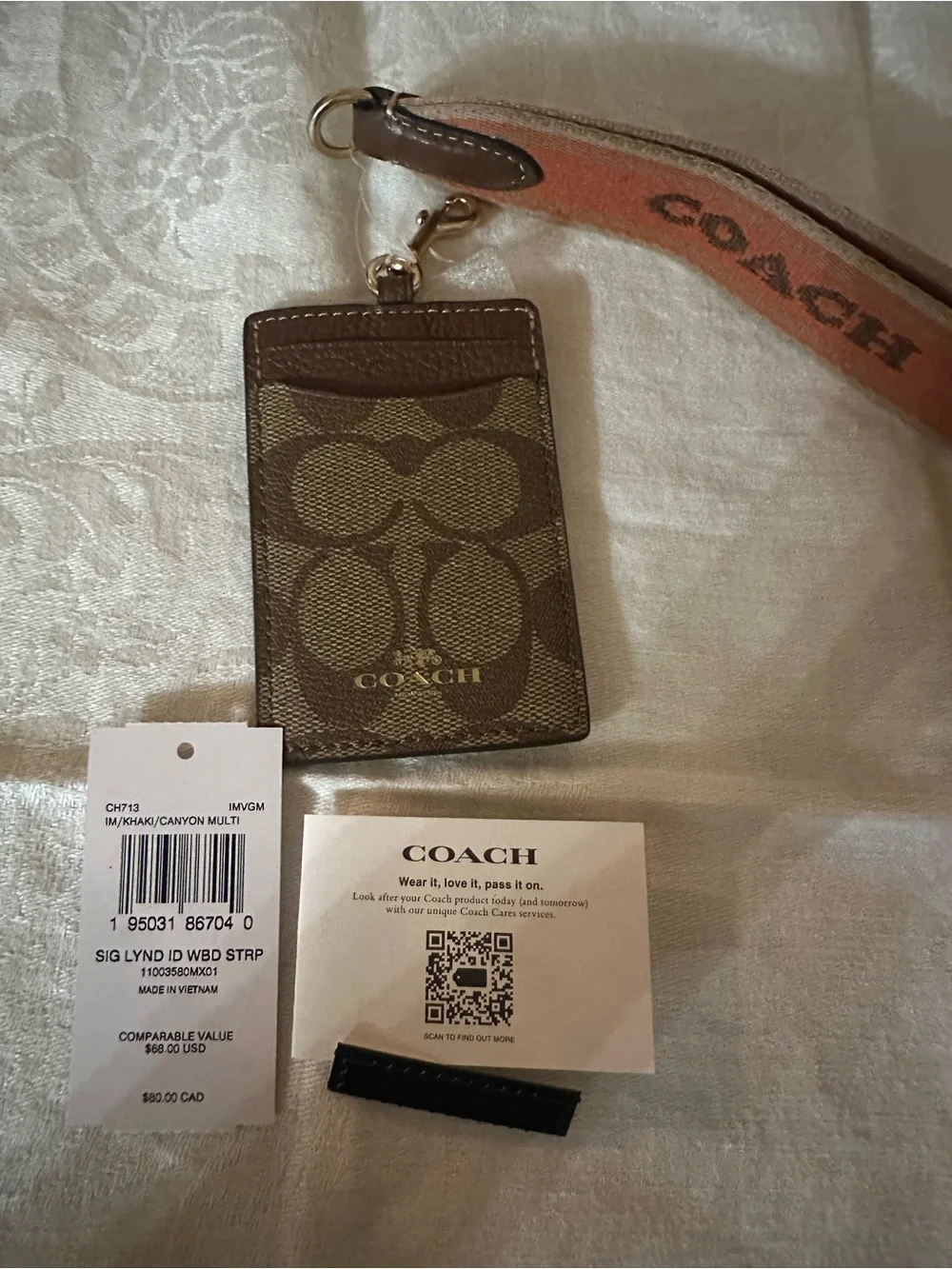 Coach Brown Signature Cardholder with Orange Logo Lanyard - Picture 8 of 8
